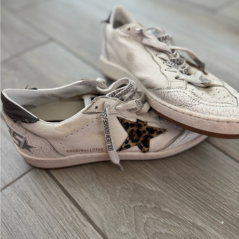 Golden Goose White Sneakers with Leopard Accent